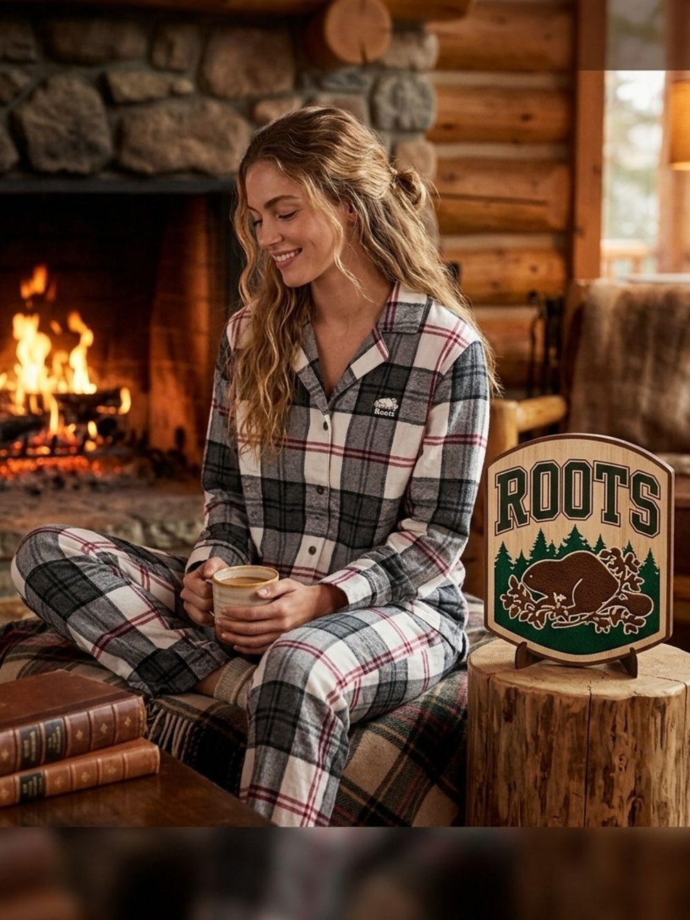 Roots Plaid Pajama Top Gray, White & Red Ptp 25,''